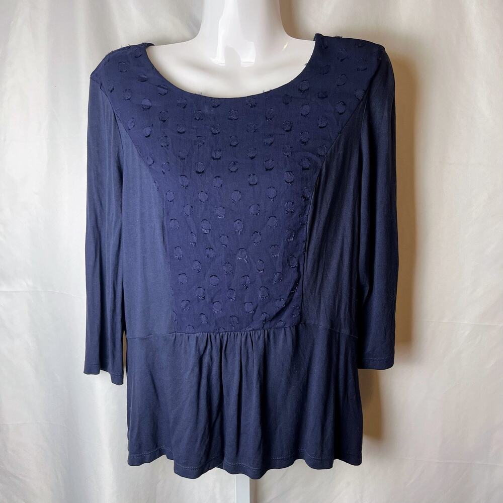 Boden Women’s 6 Navy Blue Swiss Dot Peplum Blouse Preppy Minimalist Quiet Luxury